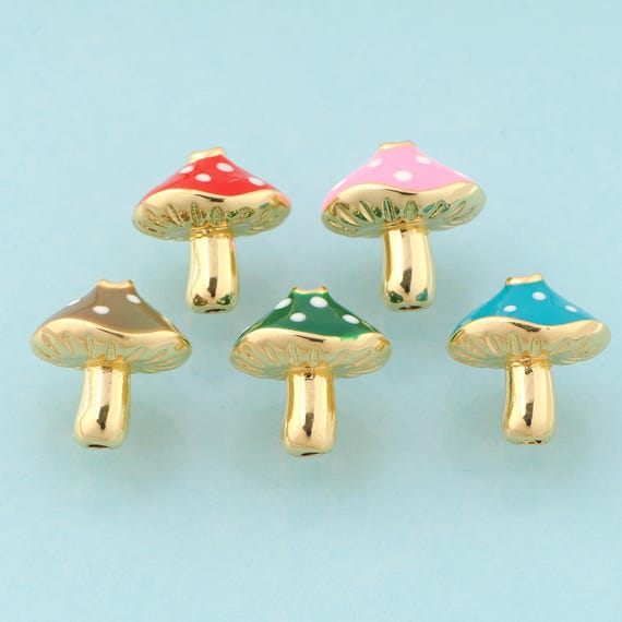 Enamel Mushroom Spacer Beads,Mushroom Beads,Mushroom Spacer Beads for DIY Jewelry Making,18K Gold