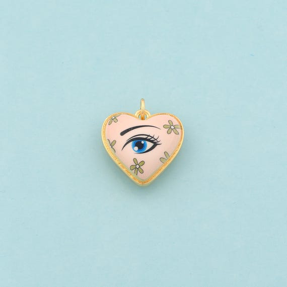 Gold Heart Charms,Evil Eye Jewelry,Enamel Devil Eye Pendant for DIY Jewelry Making,18K Gold