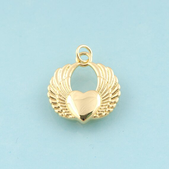 Gold Heart Charms,Wing Jewelry,Heart Pendant for DIY Jewelry Making,18K Gold