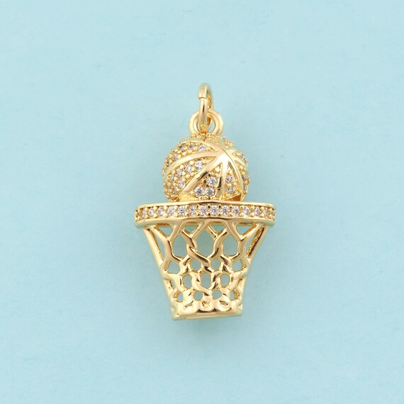 Gold CZ Basketball Charms,Basketball Jewelry,Basketball Pendant for DIY Jewelry Making,18K Gold