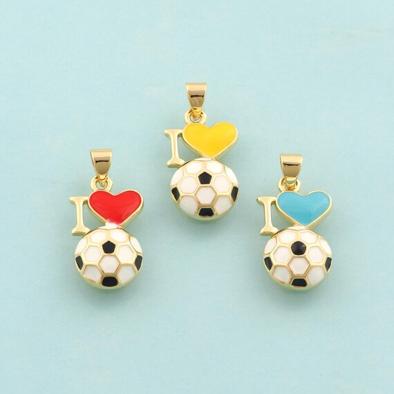 Gold Enamel I Love Football Charms,Heart Football Jewelry,Sports Pendant for DIY Jewelry Making,18K Gold