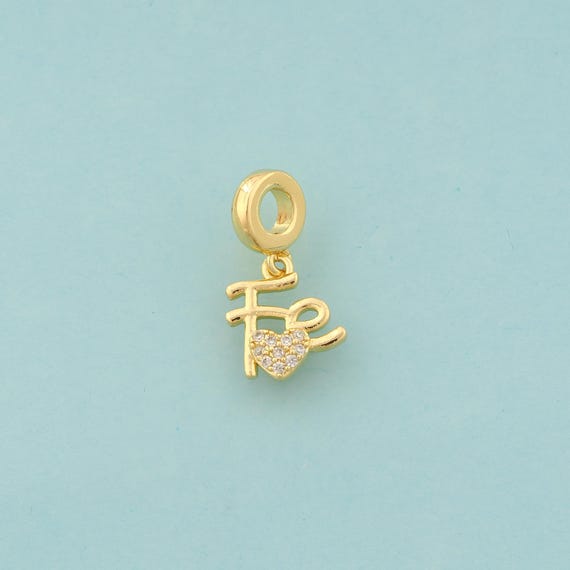 Gold CZ Fe Charms,Heart Jewelry,Letter Pendant for DIY Jewelry Making,18K Gold