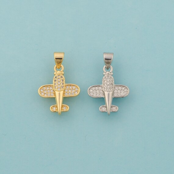 Gold CZ Airplane Charms,Airplane Jewelry,Airplane Pendant for DIY Jewelry Making,18K Gold