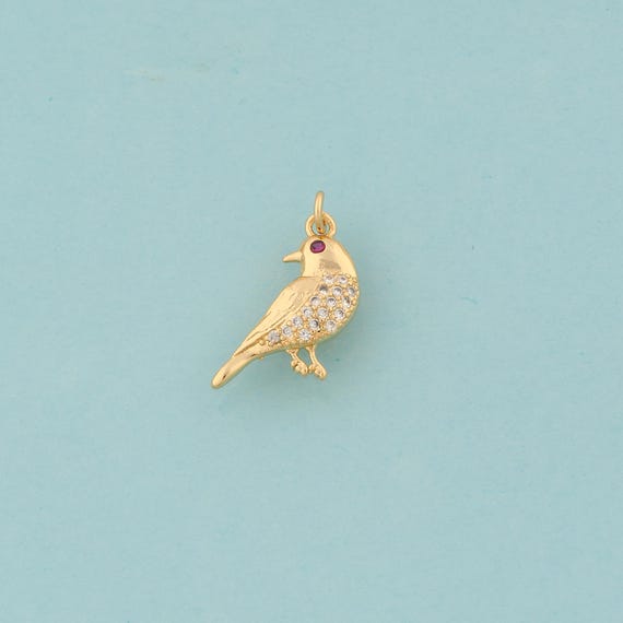 Gold CZ Bird Charms,Animal Jewelry,Flying Pendant for DIY Jewelry Making,18K Gold