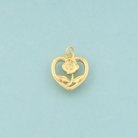 Gold Heart Charms,Flower Jewelry,Love Pendant for DIY Jewelry Making,18K Gold