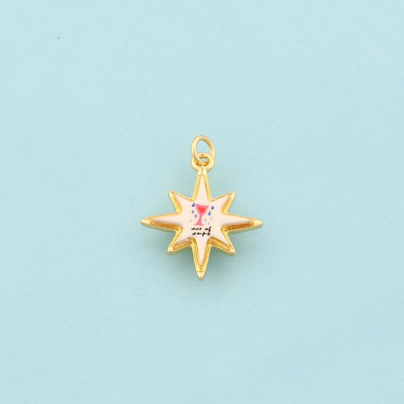 Gold Polaris Charms,Goblet Jewelry,Enamel Starburst Pendant for DIY Jewelry Making,18K Gold