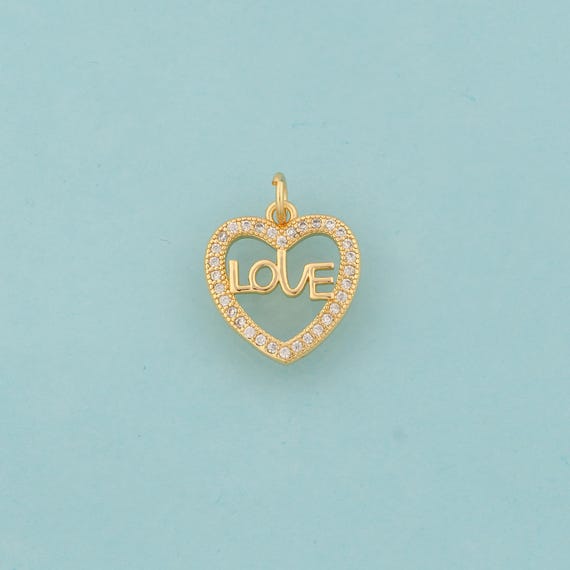 Gold CZ Heart Charms,LOVE Jewelry,Heart Pendant for DIY Jewelry Making,18K Gold