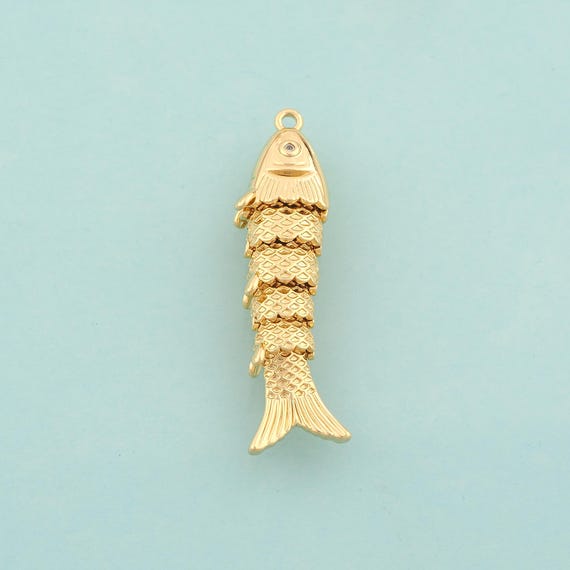 Gold CZ Fish Charms,Marine Life Jewelry,Fish Pendant for DIY Jewelry Making,18K Gold
