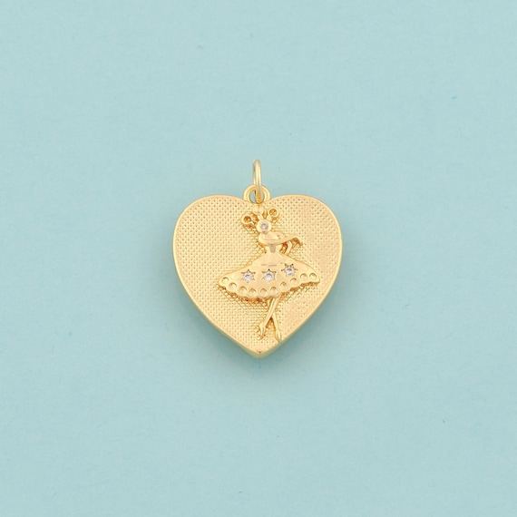 Gold CZ Heart Charms,Ballet Jewelry,Dancer Pendant for DIY Jewelry Making,18K Gold