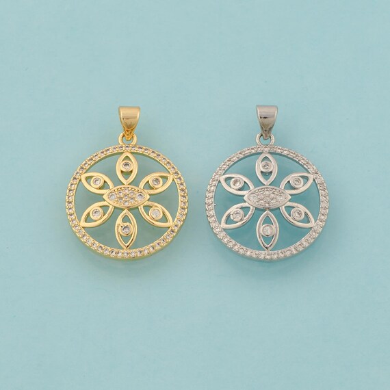 Gold CZ Evil Eye Charms,Devil Eye Jewelry,Round Pendant for DIY Jewelry Making,18K Gold