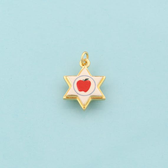 Gold David Star Charms,Jewish Star Jewelry,Enamel Apple Pendant for DIY Jewelry Making,18K Gold
