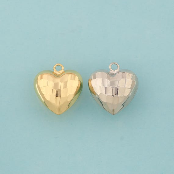 Gold Puffed Heart Charms,Puffed Heart Jewelry,Puffed Heart Pendant for DIY Jewelry Making,18K Gold & Rhodium
