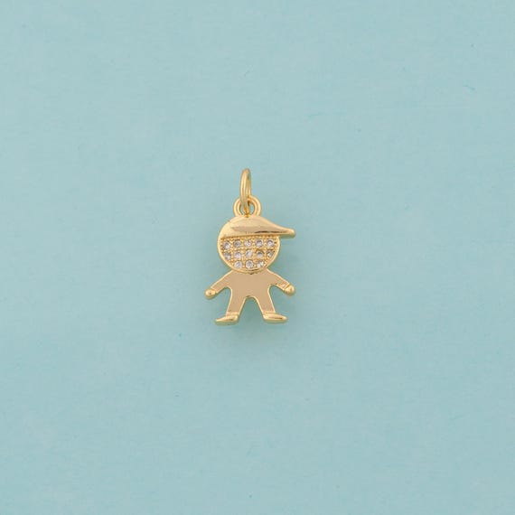 Gold CZ Character Charms,Boy Jewelry,Character Pendant for DIY Jewelry Making,18K Gold