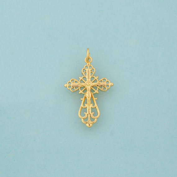 Gold Cross Charms,Victim Jewelry,Christian Pendant for DIY Jewelry Making,18K Gold