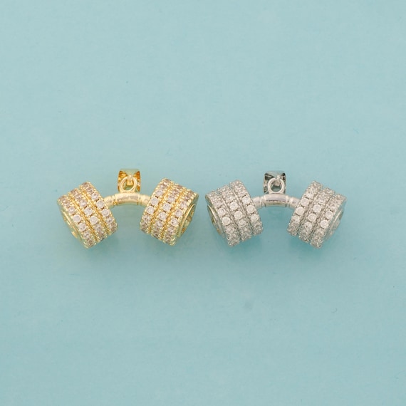 Gold CZ Barbell Charms,Sports Jewelry,Fitness Pendant for DIY Jewelry Making,18K Gold & Rhodium