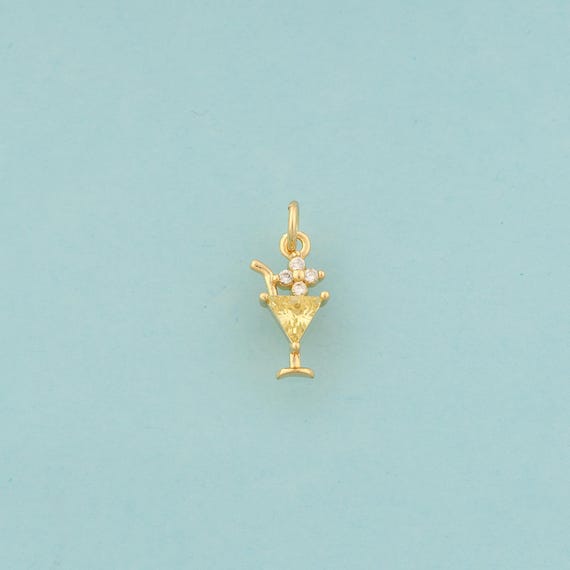Gold CZ Goblet Charms,Wine Glass Jewelry,Goblet Pendant for DIY Jewelry Making,18K Gold