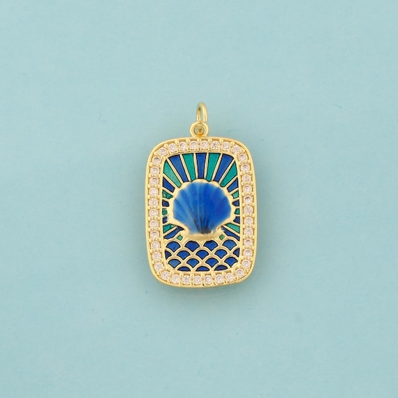 Gold Enamel Shell Charms,Shell Jewelry,CZ Shell Pendant for DIY Jewelry Making,18K Gold