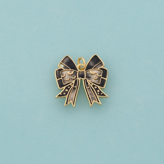 Gold Bow Charms,Tie Jewelry,Enamel Bow Pendant for DIY Jewelry Making,18K Gold
