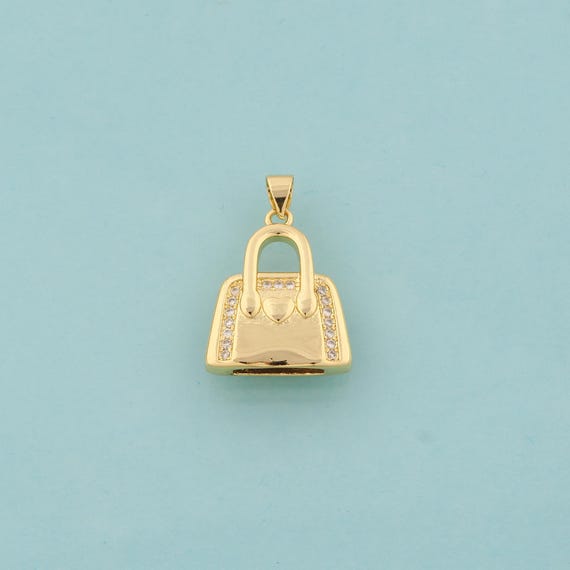 Gold Handbag Charms,Handbag Jewelry,CZ Handbag Pendant for DIY Jewelry Making,18K Gold