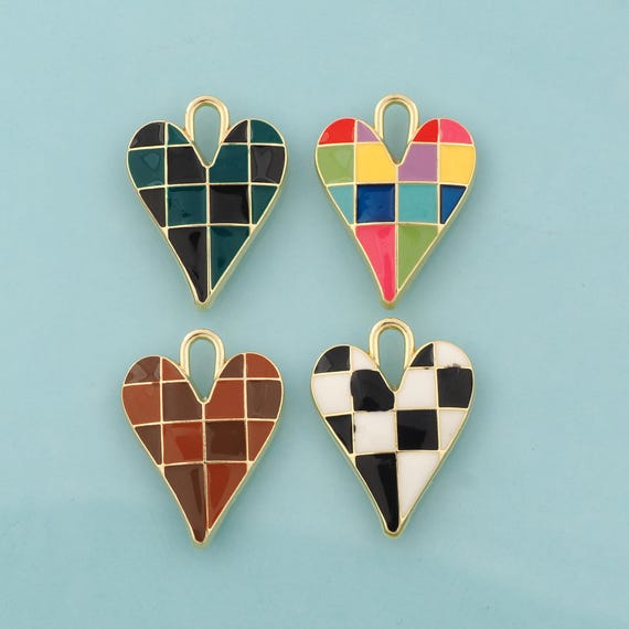 Gold Enamel Heart Charms,Heart Jewelry,Heart Pendant for DIY Jewelry Making,18K Gold