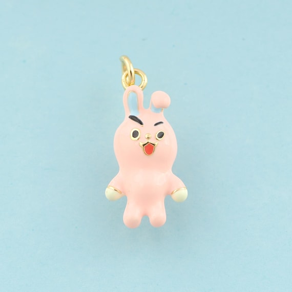 Gold Enamel Rabbit Charms,Animal Jewelry,Rabbit Pendant for DIY Jewelry Making,18K Gold