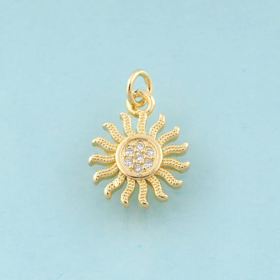 5 pcs Gold CZ Sun Charms,Sun Jewelry,Sun Pendant for DIY Jewelry Making,18K Gold