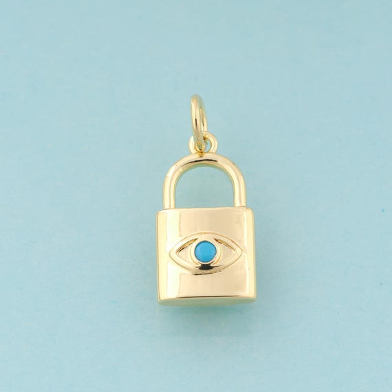 Gold Lock Charms,Evil Eye Jewelry,Devil Eye Pendant for DIY Jewelry Making,18K Gold