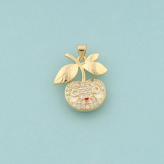 Gold CZ Apple Charms,Fruit Jewelry,Apple Pendant for DIY Jewelry Making,18K Gold