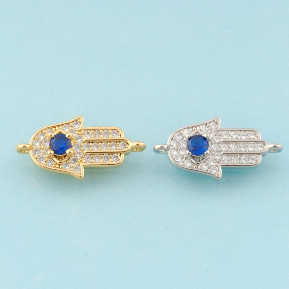 Gold Fatima Connector,Hamsa Jewelry Connector,Evil Eye Connector for DIY Jewelry Making,18K Gold & Rhodium
