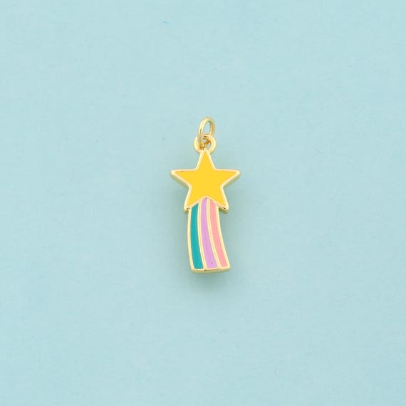 Gold Star Charms,Celestial Jewelry,Enamel Starburst Pendant for DIY Jewelry Making,18K Gold