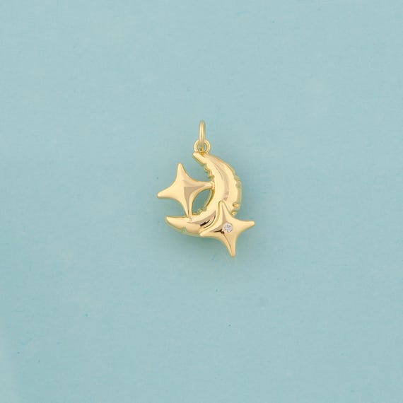 Gold Moon Charms,Star Jewelry,Moon Pendant for DIY Jewelry Making,18K Gold
