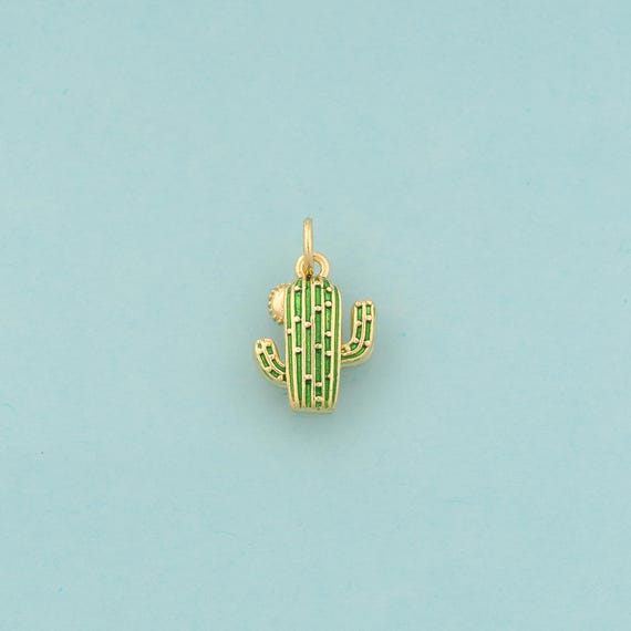 Gold Cactus Charms,Desert Jewelry,Enamel Cactus Pendant for DIY Jewelry Making,18K Gold