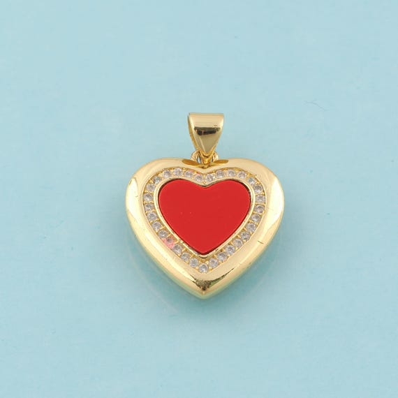 Gold CZ Heart Charms,Enamel Heart Jewelry,Heart Pendant for DIY Jewelry Making,18K Gold