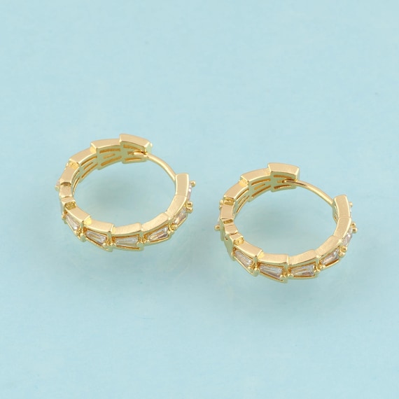 Gold CZ Hoop Earrings,Hugging Hoop Jewelry Earrings,Hoop Earrings,Gift for Her,18K Gold