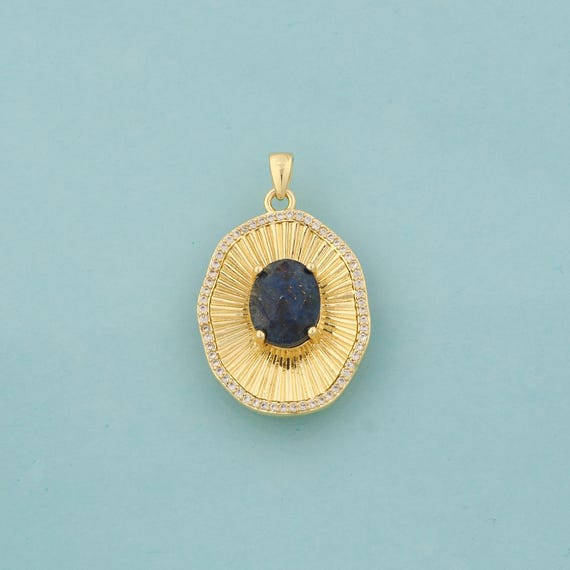 Gold CZ Oval Charms,Oval Jewelry,Oval Pendant for DIY Jewelry Making,18K Gold