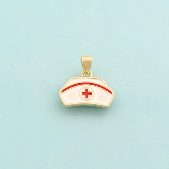 Gold Enamel Nurse Hat Charms,Nurse Hat Jewelry,Nurse Hat Pendant for DIY Jewelry Making,18K Gold