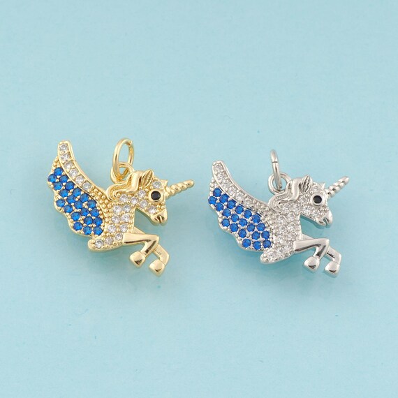Gold CZ Pegasus Charms,Pegasus Jewelry,Pegasus Pendant for DIY Jewelry Making,18K Gold & Rhodium