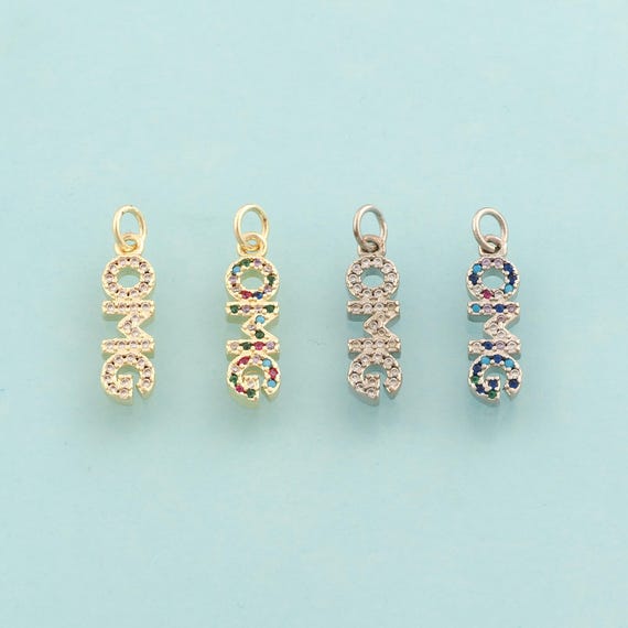 Gold CZ OMG Charms,Letter Jewelry,Omg Pendant for DIY Jewelry Making,18K Gold