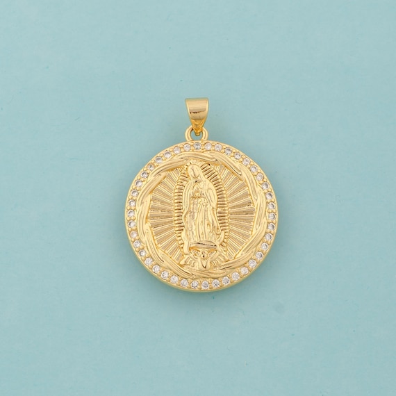 Gold CZ Virgin Mary Charms,Religious Jewelry,Catholic Pendant for DIY Jewelry Making,18K Gold