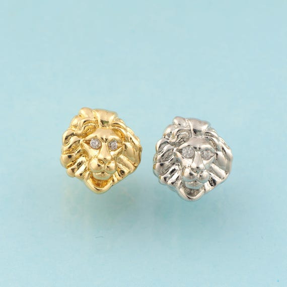 CZ Lion Spacer Beads,Lion Beads,Animal Beads for DIY Jewelry Making,18K Gold & Rhodium