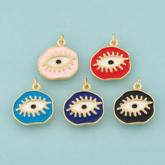 Gold Enamel Evil Eye Charms,Devil Eye Jewelry,Eye Pendant for DIY Jewelry Making,18K Gold