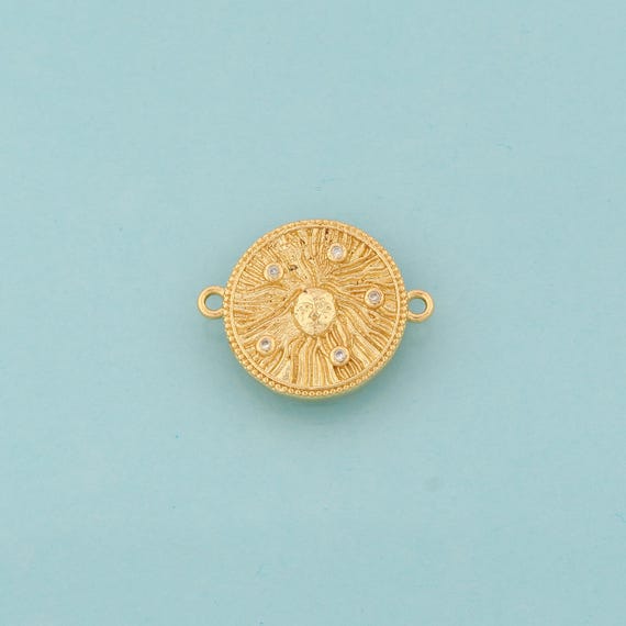 Gold CZ Sun Connector,Sun Jewelry Connector,Sun Connector for DIY Jewelry Making,18K Gold