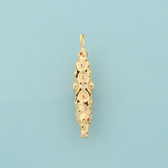 Gold CZ Movable 3D Articulated Fish Charms,Marine Life Jewelry,Fish Pendant for DIY Jewelry Making,18K Gold