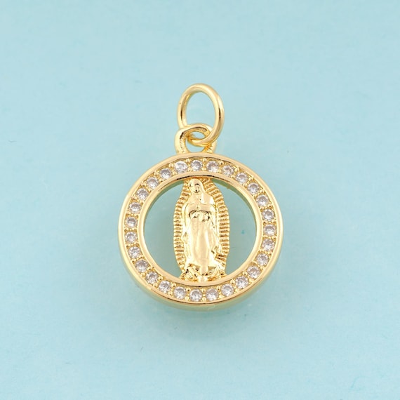 Gold CZ Virgin Mary Charms,Religious Jewelry,Catholic Pendant for DIY Jewelry Making,18K Gold