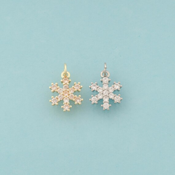 Gold CZ Snowflake Charms,Snowflake Jewelry,Snowflake Pendant for DIY Jewelry Making,18K Gold