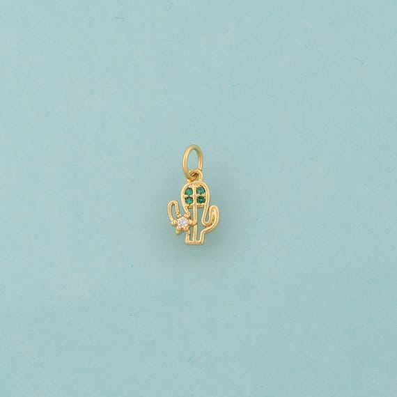 Gold CZ Cactus Charms,Plant Jewelry,Desert Pendant for DIY Jewelry Making,18K Gold