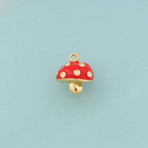Gold CZ Mushroom Charms,Mushroom Jewelry,Enamel Mushroom Pendant for DIY Jewelry Making,18K Gold