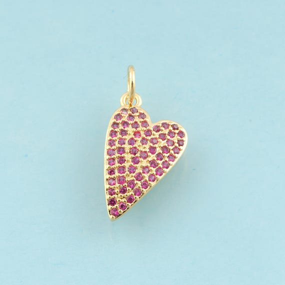 Gold CZ Heart Charms,Minimalist Jewelry,Heart Pendant for DIY Jewelry Making,18K Gold