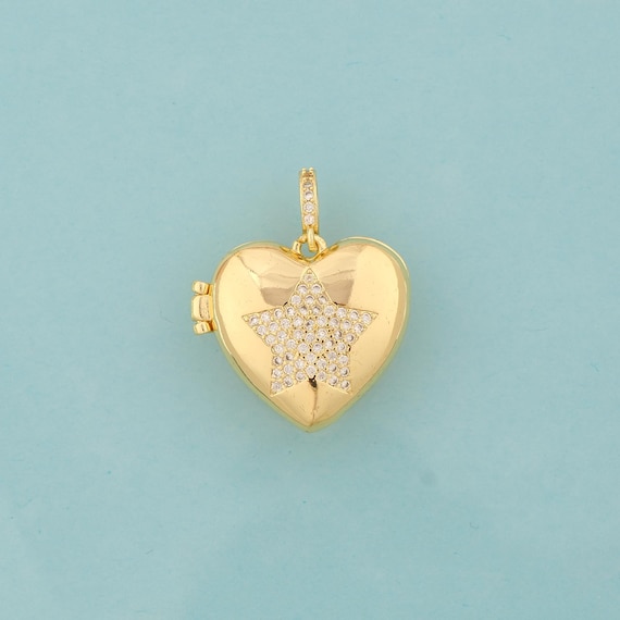 Gold CZ Heart Charms,Star Jewelry,Photo Frame Pendant for DIY Jewelry Making,18K Gold