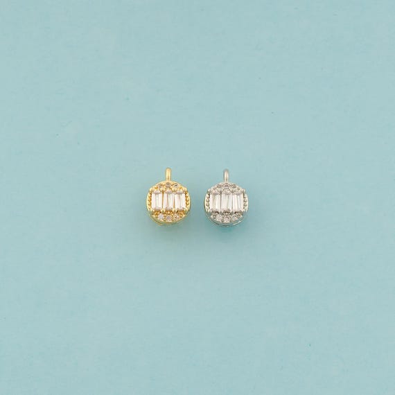 Gold CZ Round Charms,Round Jewelry,Round Pendant for DIY Jewelry Making,18K Gold